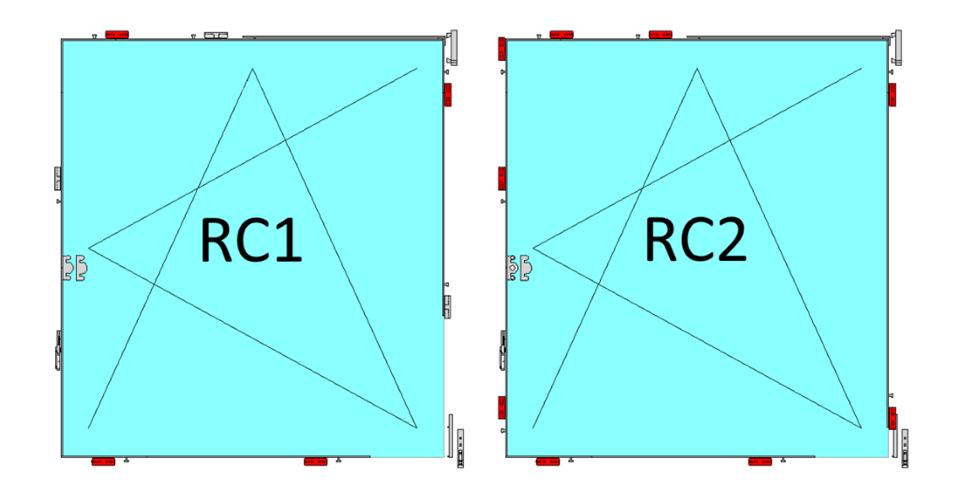 Predisposizione dei fermi antifurto nella confezione RC1 e RC2.